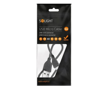 Solight USB kabel, USB 2.0 A konektor - USB B micro konektor, sáček, 50cm