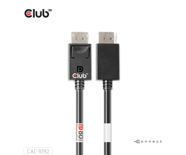 Club3D Kabel DisplayPort 2.1 na DisplayPort 2.1, DP80, 4K120Hz/10K60Hz (M/M), 1.6m, černá