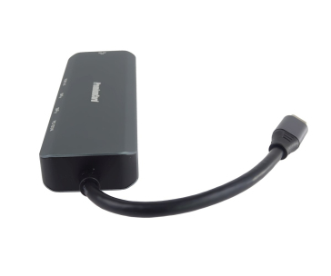 PREMIUMCORD Adaptér USB-C na Gigabit 10/100/1000Mbps + 1x HDMI,  2x USB3.2, 1x PD 100W konektor, Šedá