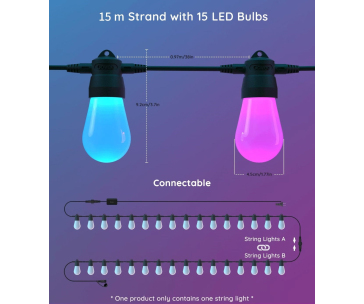 Govee Smart RGBW světelný řetěz 15m - 15 žárovek