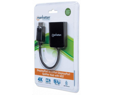 Manhattan rozbočovač, MST hub, DisplayPort na Dual DisplayPort (M/F), 4K@30Hz, černá