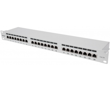 Intellinet Patch panel 24 port Cat6A, stíněný FTP, šedý