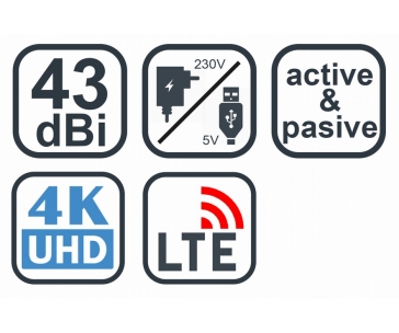 EVOLVEO Xany 2B LTE 230/5V, 43dBi aktivní pokojová anténa DVB-T/T2, LTE filtr